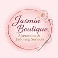 Jasmin Boutique logo: a jasmine flower in a thread loop with a needle